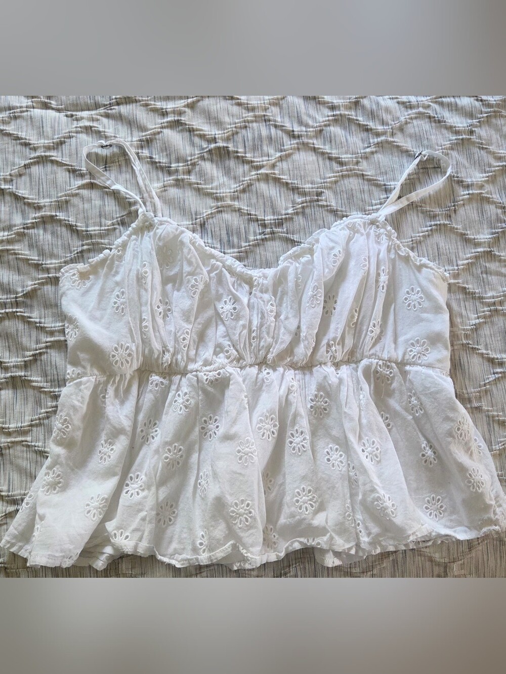 Hollister White Eyelet Cropped Tank Top
